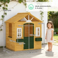 AIYAPLAY Casinha Infantil em Madeira Casinha Infantil com 2 Floreiras 3 Janelas Meia Porta Casa de Jardim para Crianças Castanho(m-3)