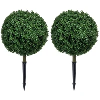 HOMCOM Artificial Boxwood Trees w/ Ground Stake, Set of 2 Ball Shaped Topiary Trees for Home Office & Living Room, UV Resistant(m-10)