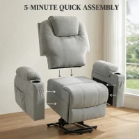 HOMCOM Power Lift Recliner Chair with Pocket Spring, Electric Lift Chair with Wide Backrest, Light Grey(m-8)