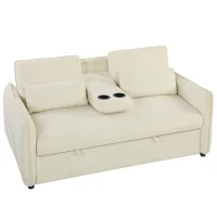 HOMCOM Canapé convertible 2 places 3 en 1, canapé-lit clic clac en chenille avec dossier réglable, porte-gobelets, beige(m-12)