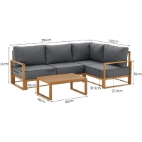 Salon de jardin canapé d'angle SANTA - Aluminium effet bois - 5 personnes - Gris clair(m-3)