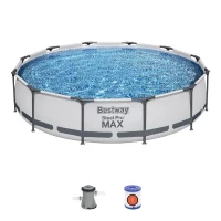 Kit Piscine hors sol tubulaire BESTWAY - Steel Pro Max™ - 366 x 76 cm - Ronde - (Inclus 1 pompe de filtration et 1 cartouche)(m-1)