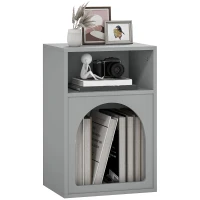 HOMCOM Bedside Table with 2 Open Compartments - Grey(m-10)