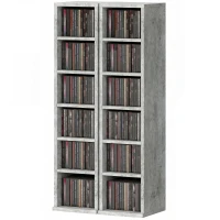 HOMCOM Set of 2 CD Media Display Shelf Unit Tower Rack with Adjustable Shelves, Grey(m-11)