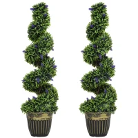 HOMCOM Set 2 Piante Finte Bosso a Spirale Anti-UV con Lavanda 115cm Verde e Blu(m-1)