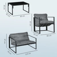 Outsunny Set da Giardino 4 Pezzi con Divanetto, 2 Poltrone e Tavolino, in Acciaio, Poliestere e Cotone PP, Nero e Grigio(m-3)