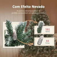 HOMCOM Árvore de Natal Artificial 150 cm Árvore de Natal com 581 Ramos com Efeito Neve 44 Pinhas Verde(m-5)