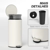 HOMCOM Balde do Lixo para Cozinha com Pedal 30L Cubo de Lixo Metálico com Tampa de Fecho Suave e Balde Removível 36x30x60,5 cm Creme(m-7)