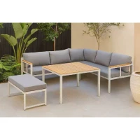 Salon de jardin d'angle 6 personnes - Aluminium - BAIA - canapé d'angle + 1 banc + table haute - Gris(m-2)