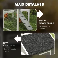 PawHut Galinheiro de Madeira Grande para Exterior com 2 Ninhos Cercado Telhado de Asfalto Bandeja Removível e Rampa 347x160x150 cm Cinzento Escuro(m-6)