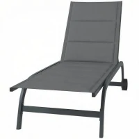 Outsunny Bain de Soleil en Aluminium, Dossier Réglable 6 Positions avec Roues, Rembourrage Intégré, 62x165x94cm, Gris Foncé(m-1)