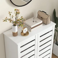 HOMCOM Narrow Shoe Cabinet for Entryway, 5-Tier Slim Shoe Storage Cabinet with 2 Slatted Doors and Adjustable Shelves(m-8)