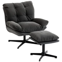 HOMCOM Accent Chair with Footstool, Swivel Lounge Chair with Chenille Upholstery, Metal Base, Dark Grey(m-1)