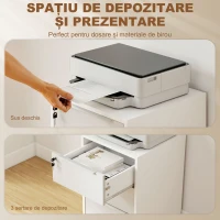 HOMCOM Schedario per Ufficio a 3 Cassetti con Chiavi di Sicurezza e 4 Ruote, in Legno, 40x40x63.5 cm, Bianco e Grigio(m-4)