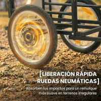 SPORTNOW Remolque de Bicicleta para Carga 40 kg Carro de Mano de Acero con Bandera Roja Ruedas de 16 Pulgadas 145x60x42 cm Negro(m-6)