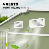 Outsunny Abri de jardin 5,4 m² 2,77 x 1,95 x 1,92 m kit de fondation porte coulissante ventilations acier galvanisé, vert clair(m-9)