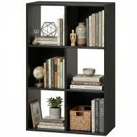 HOMCOM Industrial Style Storage Shelf, Bookcase, Bookshelf with 6 Compartments, for Living Room, Home Study, Black Wood Effect(m-11)