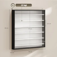 HOMCOM Vitrine pour collection vitrine murale 80 x 9,5 x 83 cm 6 étagères réglables en hauteur 2 portes coulissantes en verre(m-3)