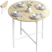 HOMCOM Mesa de jantar dobrável, mesa dobrável redonda de 80 cm com estrutura de aço, para 2-4 pessoas, aparência de madeira natural(m-6)