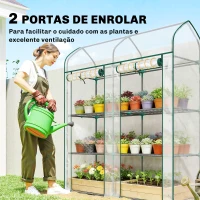 Outsunny Estufa Pequena de 3 Níveis 2 Portas Enroláveis Estrutura de Aço Cobertura de Plástico 143x46x165 cm Transparente(m-5)