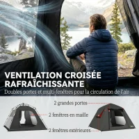 Outsunny Tente de Camping Dôme 2 Personnes 3-4 Saisons Imperméable 3000mm Montage Facile 2 Portes 210x210x150cm Gris Foncé(m-6)