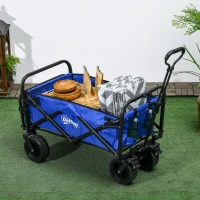 Outsunny Carrinho de Transporte Dobrável para Jardim com Guiador Telescópico Capacidade 100 kg 99x57x77-100 cm Azul Escuro(m-10)