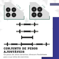 SPORTNOW Kit de Halteres 15 kg 2 em 1 com Barra de Pesos Pega Antiderrapante para Treino de Força Preto Verde(m-5)