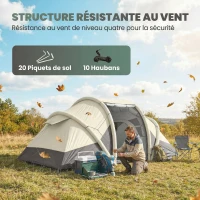 Outsunny Tente Gonflable Camping 2-4 Personnes avec Pompe 2 Chambres et Séjour Imperméable 3000mm 485x245x188cm Gris(m-8)