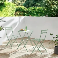 Set bistrot 2 personnes - Table ronde pliante 60 cm + 2 chaises - Acier thermolaqué - Vert(m-2)