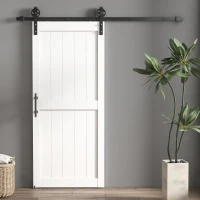 HOMCOM Ușă Glisantă de Interior 81.3x213.4cm, Șină din Oțel, Mâner Îmbunătățit, Role, Ușă de Interior în Stil Industrial, din MDF și Lemn de Pin, Impermeabilă, pentru Bucătărie, Baie, Living(m-1)