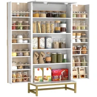 HOMCOM 119.5 cm Kitchen Cupboard, Freestanding Kitchen Cabinet with Double Doors, 5 Tiers, 12 Spice Racks, White(m-10)