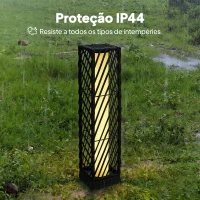 Outsunny Candeeiro de Jardim em Vime Candeeiro Solar Exterior com Luzes LED Automáticas Impermeável IP44 16x16x68 cm Preto(m-7)