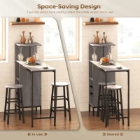 HOMCOM 3 Pieces Dining Room Set, 2 Round Stools with Footrest, 6-Tier Dining Table with Storage Shelves, Natural(m-6)