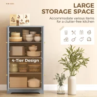 HOMCOM 4-Door Kitchen Storage Cabinet with Adjustable Shelves - Grey(m-5)