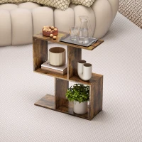 HOMCOM Side Table, Narrow End Table with Storage Shelves, S-Shaped, 3-Tier, 50W x 19.5D x 58H cm, Rustic Brown(m-7)