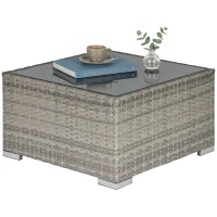 Outsunny Square PE Wicker Rattan Table, with Glass Top - Light Grey(m-23)