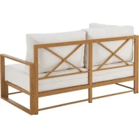 Salon de jardin canapé d'angle SANTA - Aluminium effet bois - 5 personnes - Ecru(m-6)