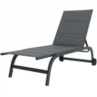 Outsunny Sonnenliege Atmungsaktive Gartenliege mit 6-fach Verstellbar Rückenlehne Rädern Aluminiumrahmen Dunkelgrau(m-11)