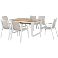 Ensemble repas de jardin - Table extensible 155/246 x 100 x 74 cm + 6 fauteuils - Aluminium - 6 personnes - VIANEA(m-1)