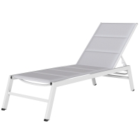 Outsunny Bain de Soleil en Aluminium Léger, Dossier Réglable 6 Positions, Rembourrage Intégré, 64x181x90cm, Gris Clair