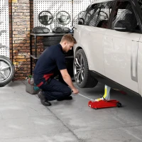 HOMCOM Macaco Hidráulico para Carro 2,5T Altura de Elevação 80-380 mm com Perfil Baixo e Rodas para Automóvel SUV Vermelho(m-7)