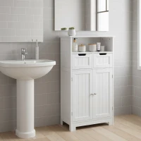 kleankin Bathroom Cabinet, Free Standing Bathroom Storage Cabinet with 2 Drawers and Adjustable Shelf, Small Bathroom Storage Unit, White(m-2)