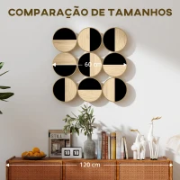 HOMCOM Quadro Decorativo de Parede Geométrico Decoração de Parede Moderno 3D 60x60 cm com Espelho de Plástico Preto e Madeira(m-7)