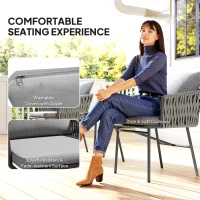 Outsunny 3-Piece Rattan Bistro Set, Garden Table and Chairs with 4 Cushions, Patio Rattan Conversation Furniture Set for Balcony, Porch, Terrace, Grey(m-5)