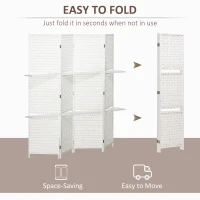 HOMCOM Parawan 4-częściowy 181 x 180 cm, Składany, z 2 półkami wykonany z drewna sosnowego i bambusa, do sypialni, biały(m-4)