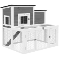 PawHut Wooden Rabbit Hutch, Indoor Outdoor Bunny Cage with Waterproof & Openable Roof, Pull Out Tray and Ramp, Guinea Pig Hutch(m-1)
