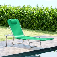 Outsunny Steel Frame Sun Lounger, with Reclining Back - Dark Green(m-9)