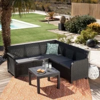 Salon de jardin - résine aspect rotin tressé- Allibert by KETER - 5 personnes - SanRemo - Gris graphite(m-2)