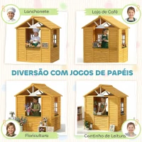 AIYAPLAY Casinha Infantil em Madeira Casinha Infantil com 2 Floreiras 3 Janelas Meia Porta Casa de Jardim para Crianças Castanho(m-6)