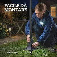 Outsunny Set di 2 Lampioni Solari da Giardino 1.86m, Lampade Stradali Acciaio Inox(m-9)